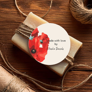 Red Poppy Made with Liebe Runder Aufkleber