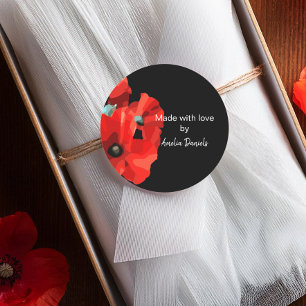 Red Poppy Made with Liebe Runder Aufkleber