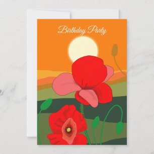Red Poppy Meadow at Sunset Botanic Personalisiert Einladung