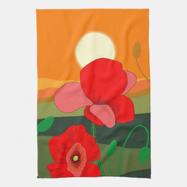 Red Poppy Meadow bei Sunset Geschirrtuch (Vertikal)