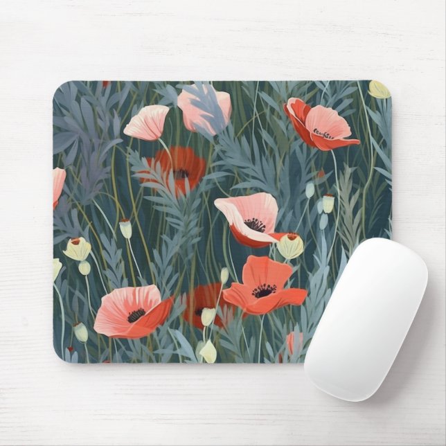 Red Poppy Meadow Mousepad (Mit Mouse)