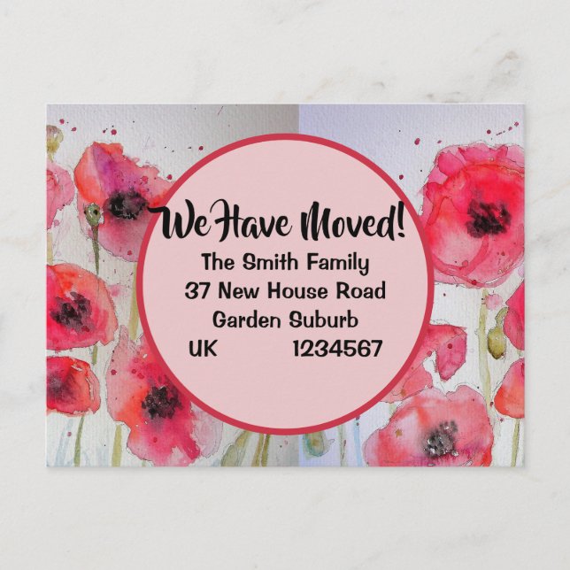 Red Poppy Nouvelle Adresse Carte Postale, Nous Dém (Devant)