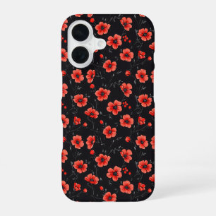 Red Poppy Pattern iPhone 16 Hülle