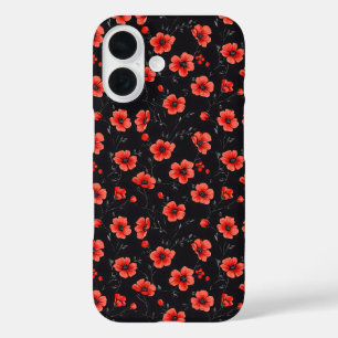 Red Poppy Pattern iPhone 16 Hülle