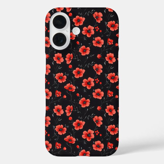 Red Poppy Pattern iPhone 16 Hülle (Rückseite)