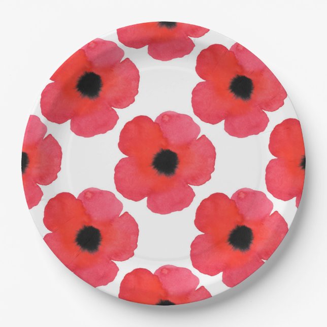 Red Poppy Pattern Pappteller (Vorderseite)