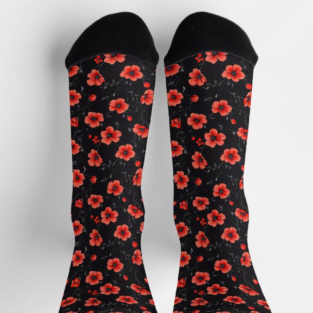 Red Poppy Pattern Socken (Oben)