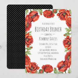 Red Poppy Polka Dot Birthday Brunch Einladung