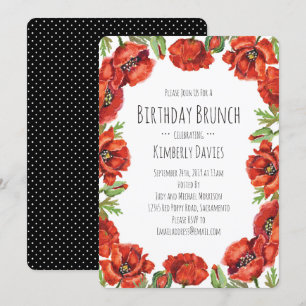 Red Poppy Polka Dot Birthday Brunch Einladung