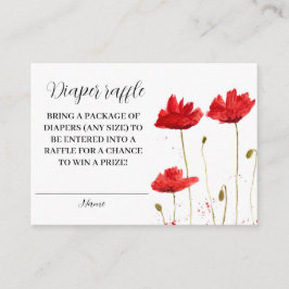 Red Poppy Poppies Floral Diaper Raffle Baby Dusche Begleitkarte