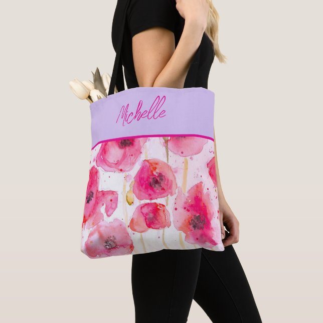 Red Poppy Poppies Wasserfarbene Malereien Tasche (Von Nahem)