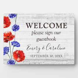 Red Poppy & Rustic Wood Welcome Wedbook Fotoplatte