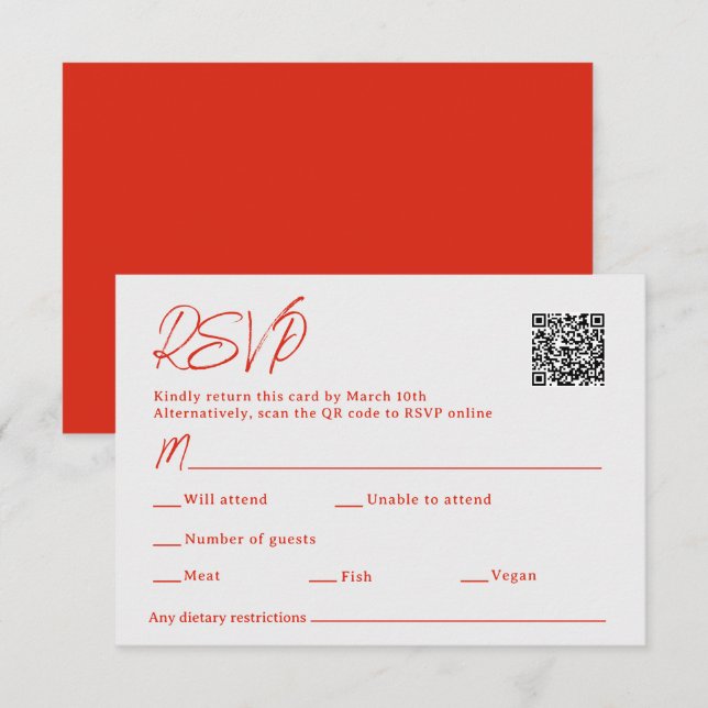 Red Poppy Sacan QR Code Wedding RSVP Karte (Vorne/Hinten)