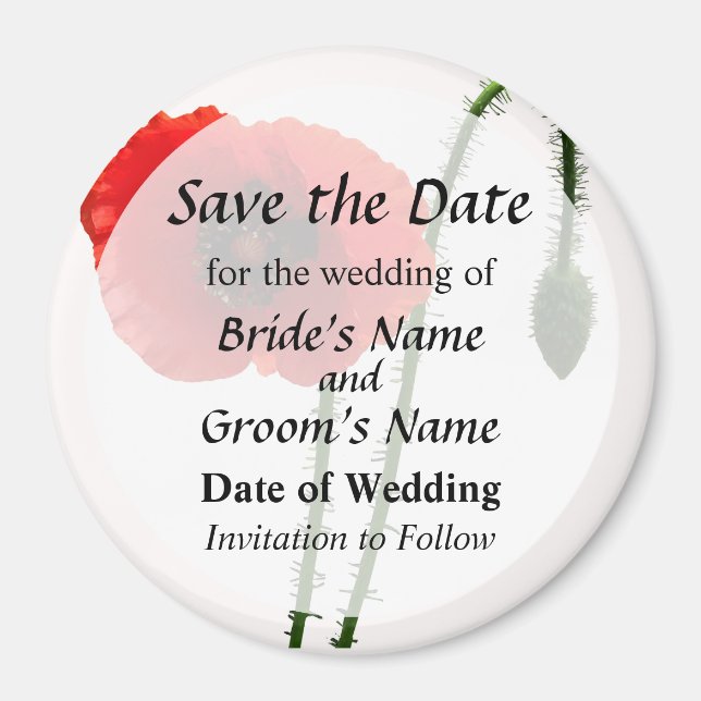 Red Poppy und Bud Save the Date Magnet (Vorne)