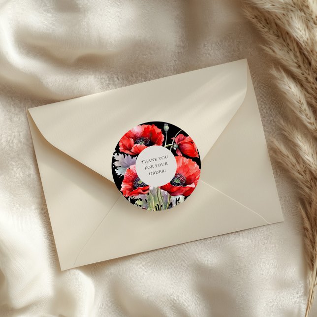 Red Poppy Vielen Dank für Ihre Bestellung Runder Aufkleber (Von Creator hochgeladen)