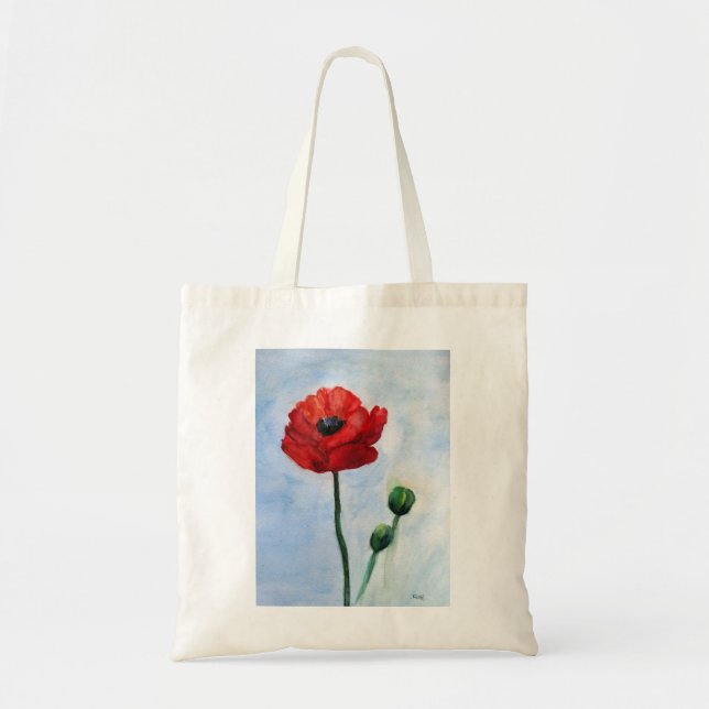 Red Poppy Watercolor Budget Tasche (Vorne)