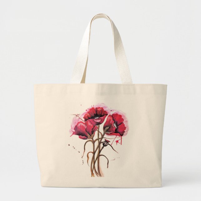 Red Poppy Watercolor Jumbo Stoffbeutel (Vorne)