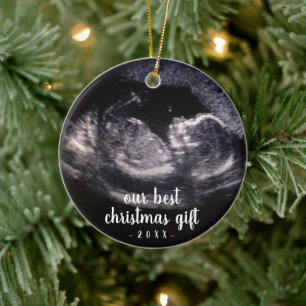 Red Pregnancy Reveal Ultrasound Foto Weihnachten Keramik Ornament