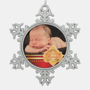 Red Prince Baby Boy Foto Weihnachten Schneeflocken Zinn-Ornament