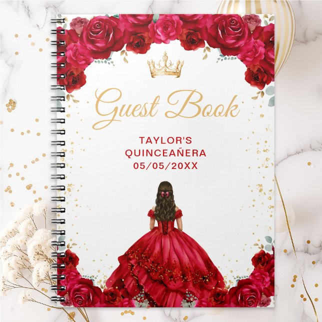 Red Princess Quinceañera Gästebuch Notizblock (Von Creator hochgeladen)