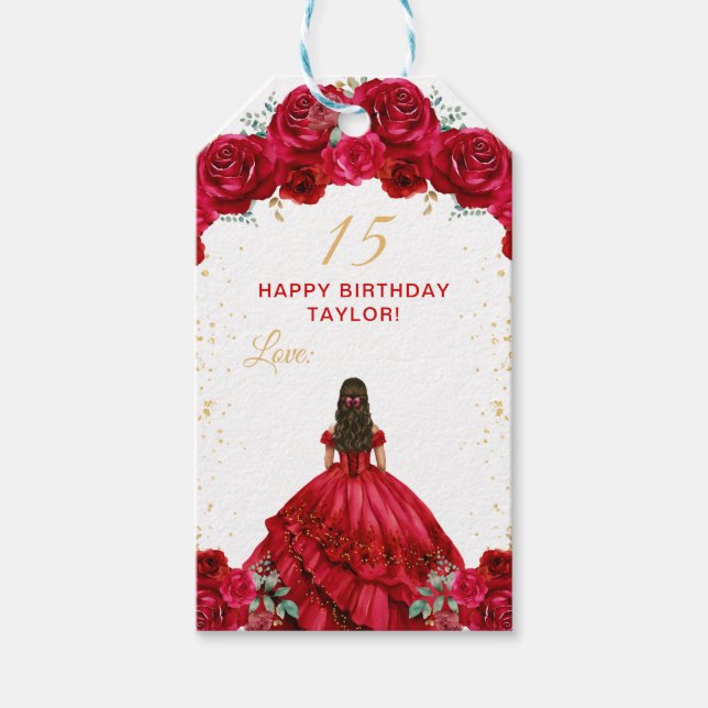 Red Princess Quinceañera Happy Birthday Geschenkanhänger (Vorderseite)