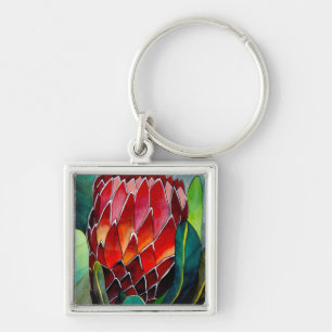 Red Protea Blume Original Aquarellkunst Schlüsselanhänger