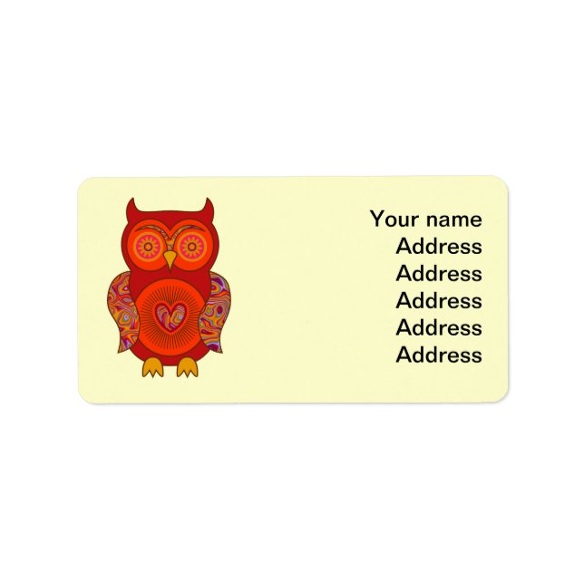 Red Psychedelic Owl Adressaufkleber (Vorne)