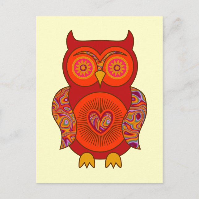 Red Psychedelic Owl Postkarte (Vorderseite)