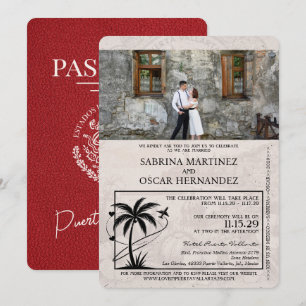 Red Puerta Vallarta Passport Wedding Einladung