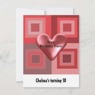 Red Puffy Heart Birthday Einladung