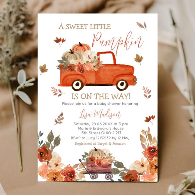 Red Pumpkin Truck Baby Dusche Herbstlaub Einladung (Von Creator hochgeladen)
