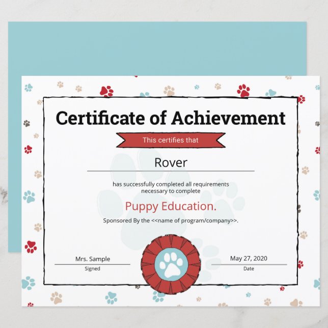 Red Puppy Programme Pet Obedience School Pré Puppy (Devant / Derrière)