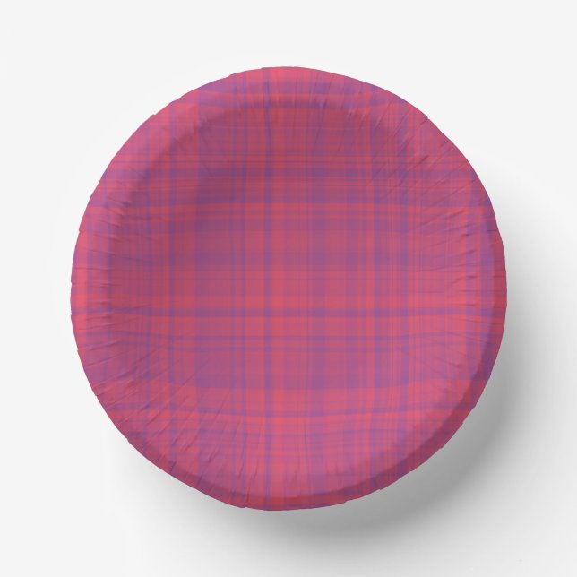 Red Purple Plaid Pattern Pappteller (Vorderseite)