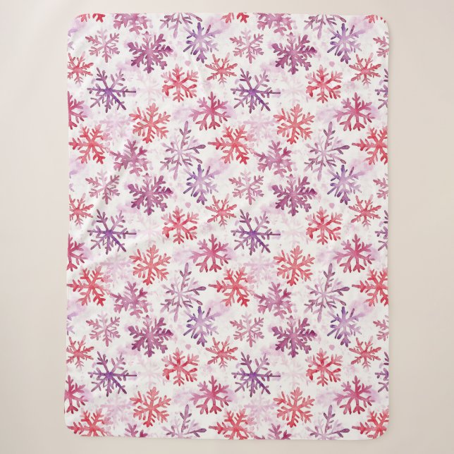 Red Purple Snowflakes Christmas Sherpadecke (Vorderseite)