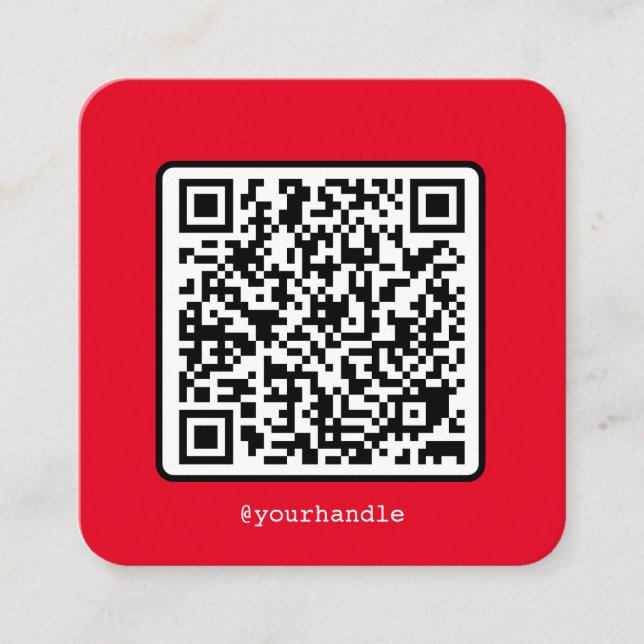 Red QR Code Social Media Einfache moderne Custom Quadratische Visitenkarte (Vorderseite)