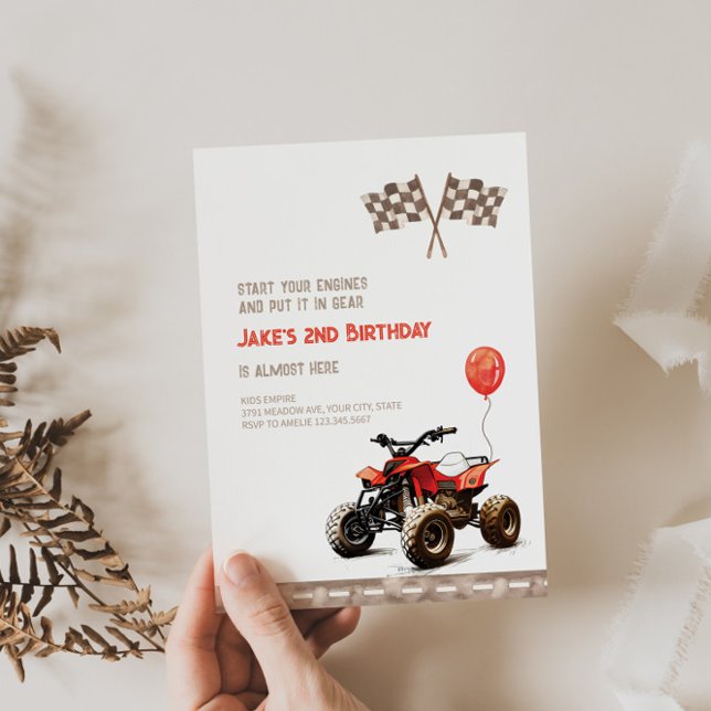 Red Quad Bike jedes Alter Geburtstag Einladung (Von Creator hochgeladen)