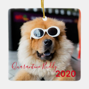 Red Quarantine Buddy Merry Pawsmas Hund Weihnachte Keramikornament