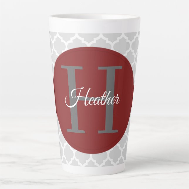 Red Quatrefoil Personalisierte Latte Tasse (Vorderseite)