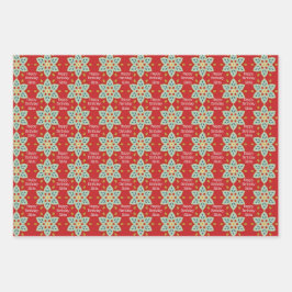 Red Quilt Muster Happy Birthday Add Name 3 Geschenkpapier Set