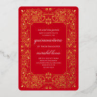 Red Quinceañera Einladungen Foil Einladung