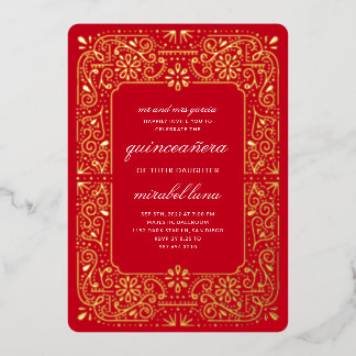 Red Quinceañera Einladungen Foil Einladung
