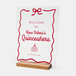 Red Quinceañera Willkommenstabelle Acrylschild