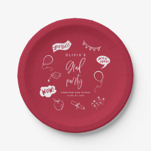 Red Quirky Grad Icons Graduation Party Pappteller