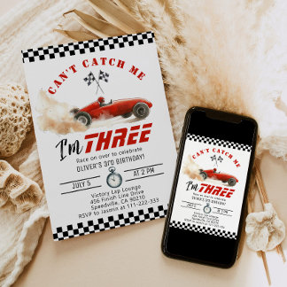 Red Race Cant fangen mich Junge 3. Geburtstag Einladung