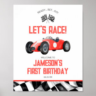 Red Race Car Affiche de bienvenue de fête d'annive