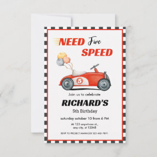 Red Race Car Birthday | Fünf Geschwindigkeiten ben Einladung