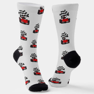 Red Race Car - Checked Flag Sports Socken