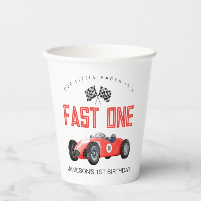 Red Race Car Fast 1 Party zum 1. Pappbecher (Vorderseite)