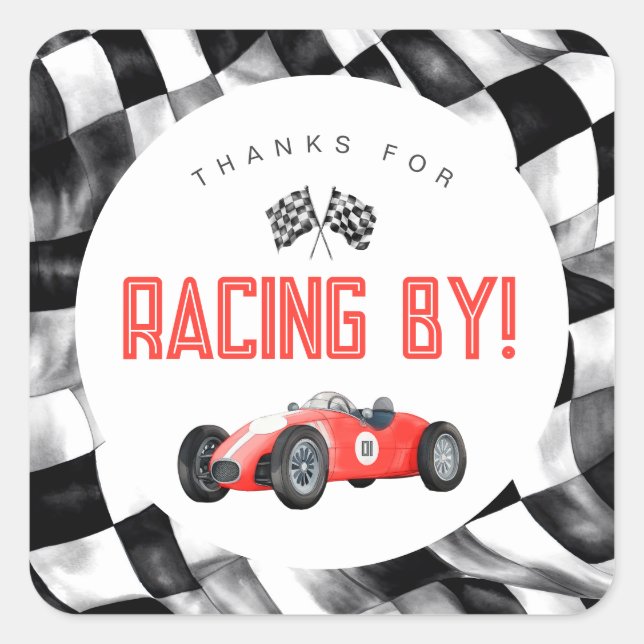 Red Race Car Fast 1 Party zum 1. Quadratischer Aufkleber (Vorderseite)