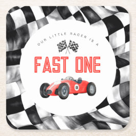 Red Race Car Fast 1 Party zum 1. Rechteckiger Pappuntersetzer